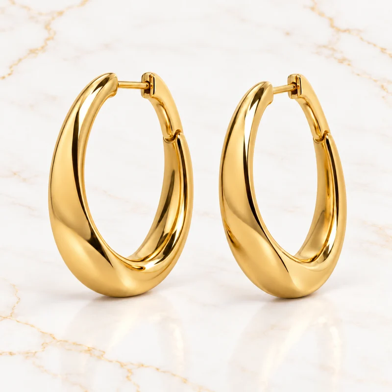 Contour Hoops design preview with polished gold oval silhouettes and gently pinched lower curves