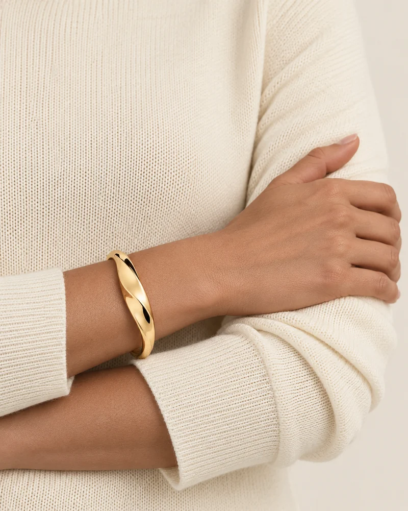 Folded Current Open Cuff design shown on a model, wearing view 2