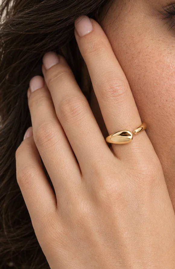 Offset Wrap Ring design shown on a model, wearing view 2