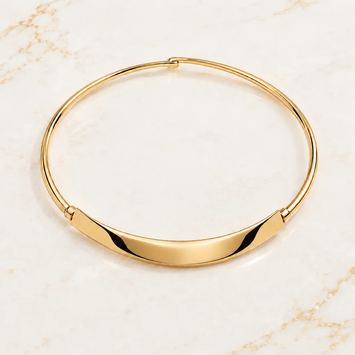 Quiet Contour Bridge Collar design preview with a shallow bowed gold bridge and slim curved arms